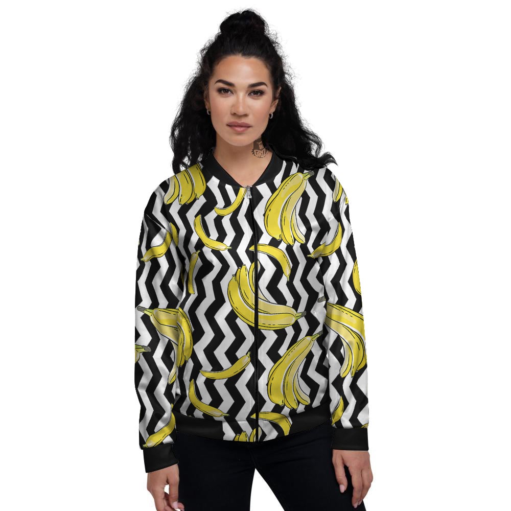 Banana Zigzag Print Pattern Women's Bomber Jacket-grizzshop