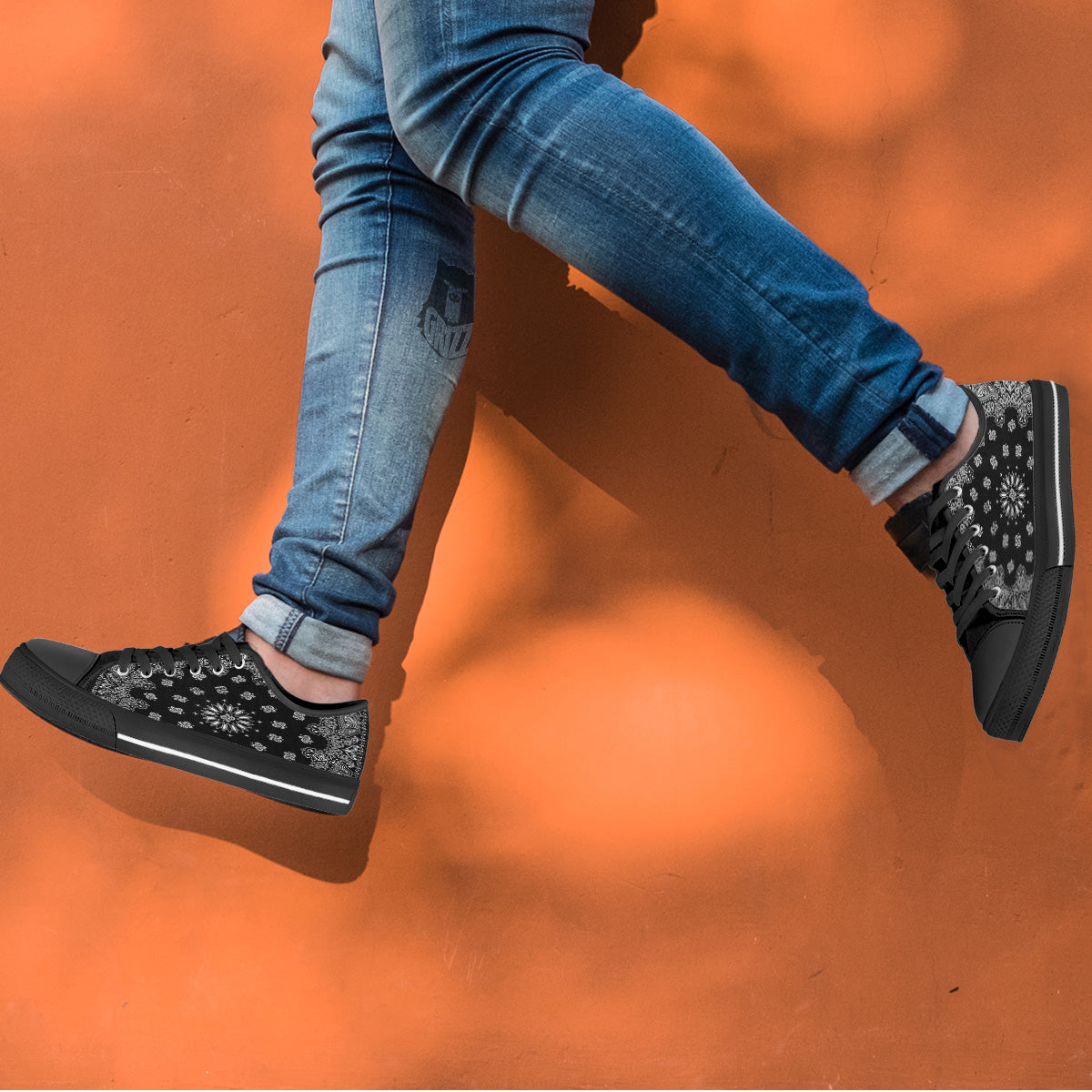 Bandana Black Paisley Print Black Low Top Shoes-grizzshop