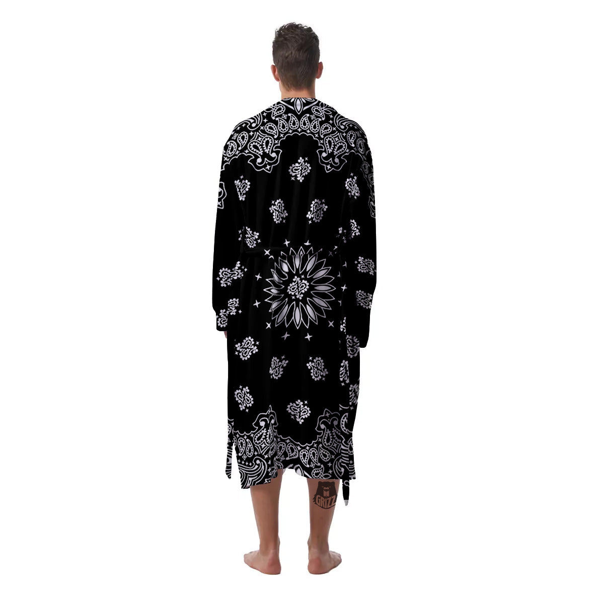 Bandana Black Paisley Print Men's Robe-grizzshop