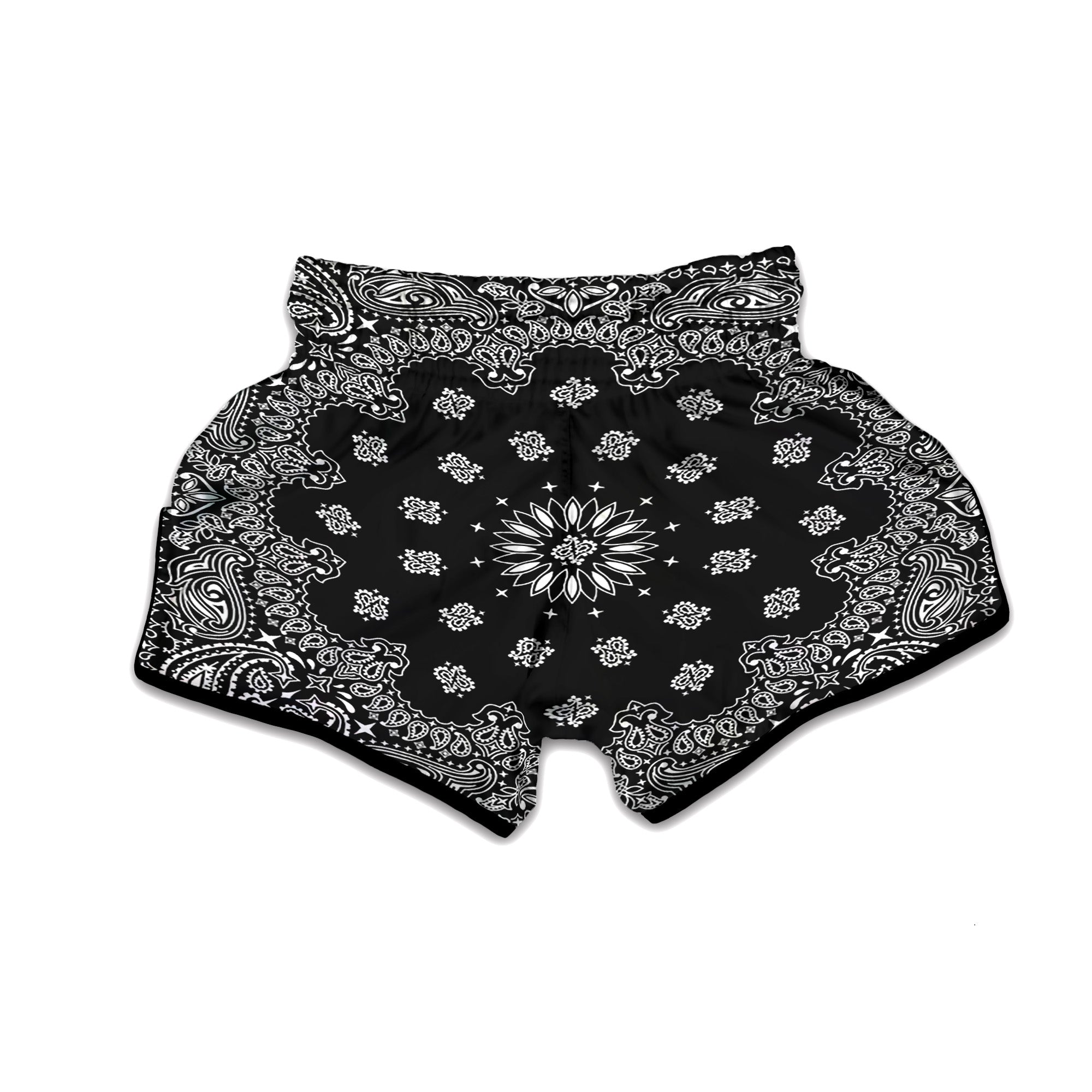 Bandana Black Paisley Print Muay Thai Boxing Shorts-grizzshop