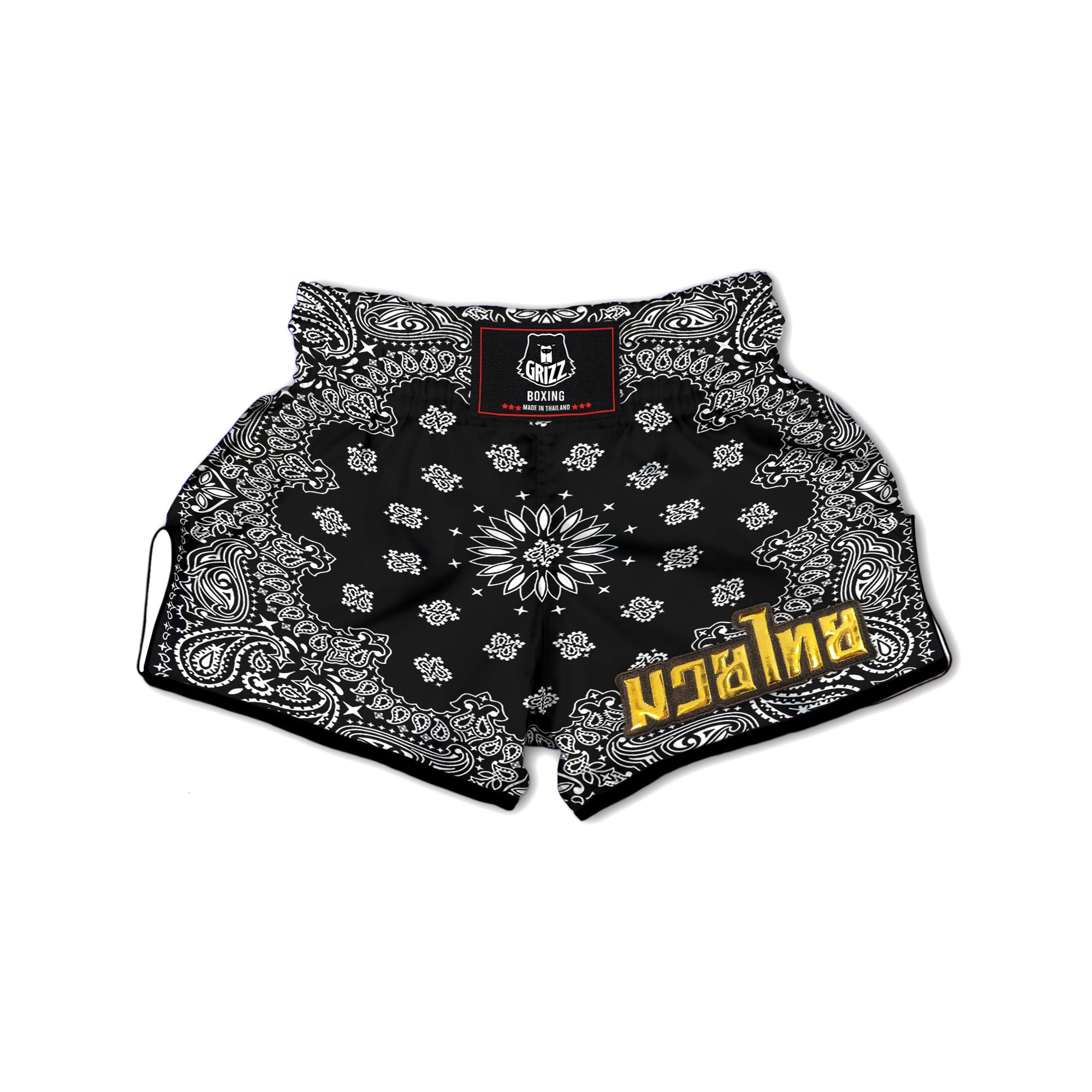 Bandana Black Paisley Print Muay Thai Boxing Shorts-grizzshop