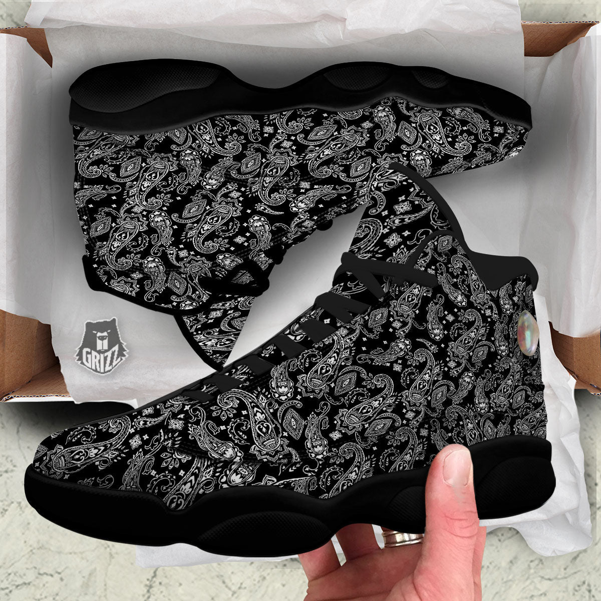 Bandana Black Paisley Print Pattern Black Basketball Shoes-grizzshop