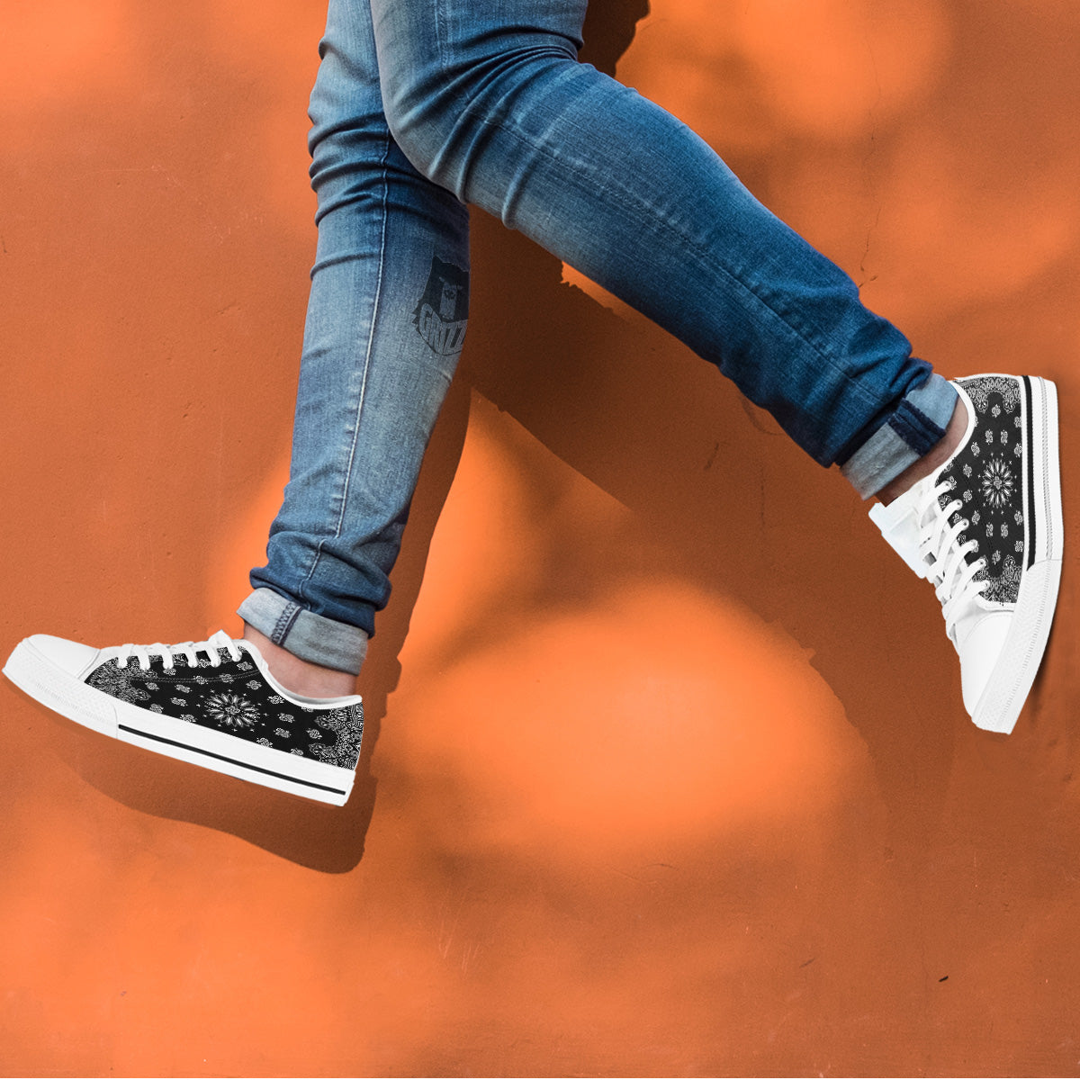 Bandana Black Paisley Print White Low Top Shoes-grizzshop