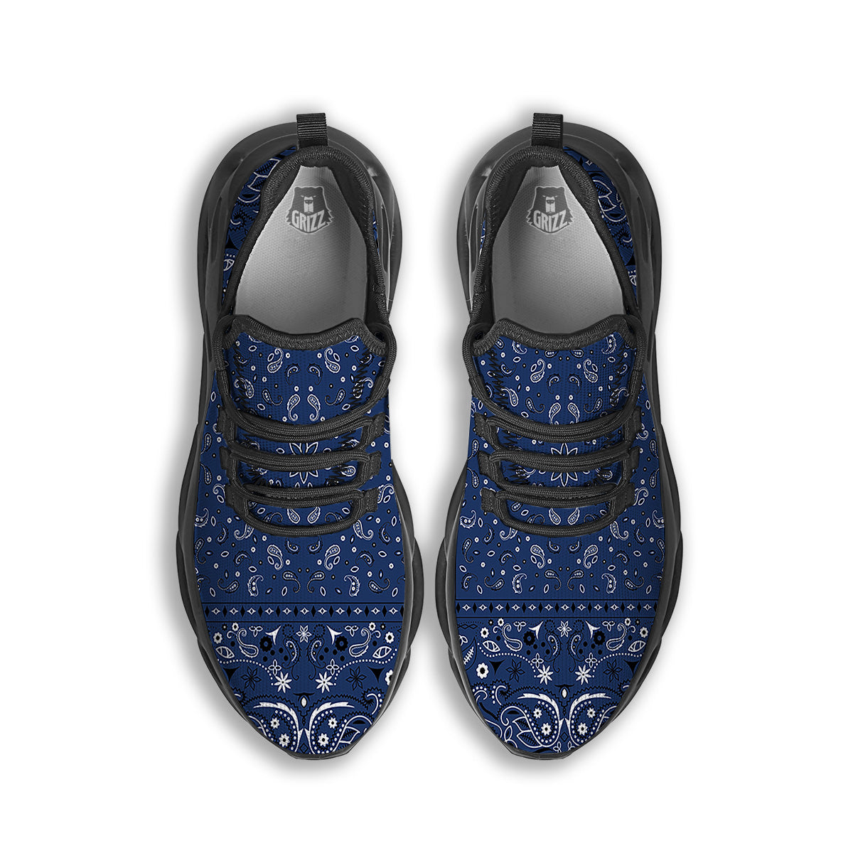Bandana Blue Paisley Print Black Running Shoes-grizzshop