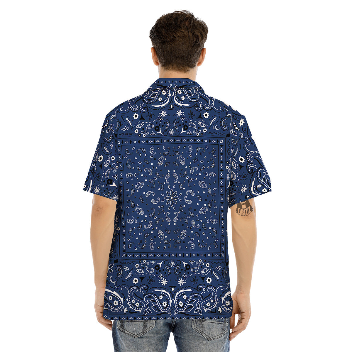 Bandana Blue Paisley Print Men's Hawaiian Shirt-grizzshop