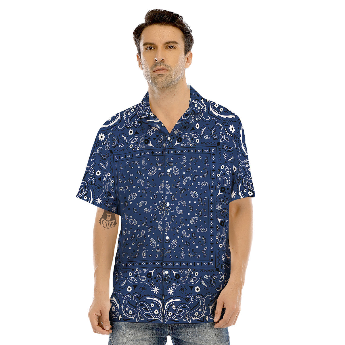 Bandana Blue Paisley Print Men's Hawaiian Shirt-grizzshop