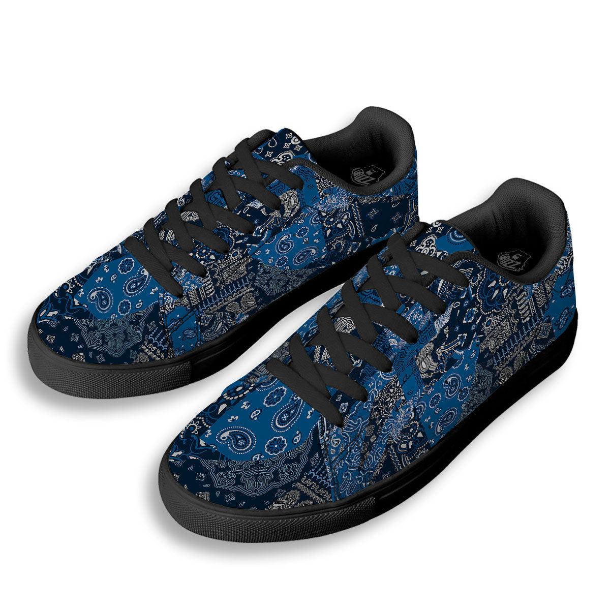 Bandana Blue Paisley Print Pattern Black Low Top Sneakers-grizzshop