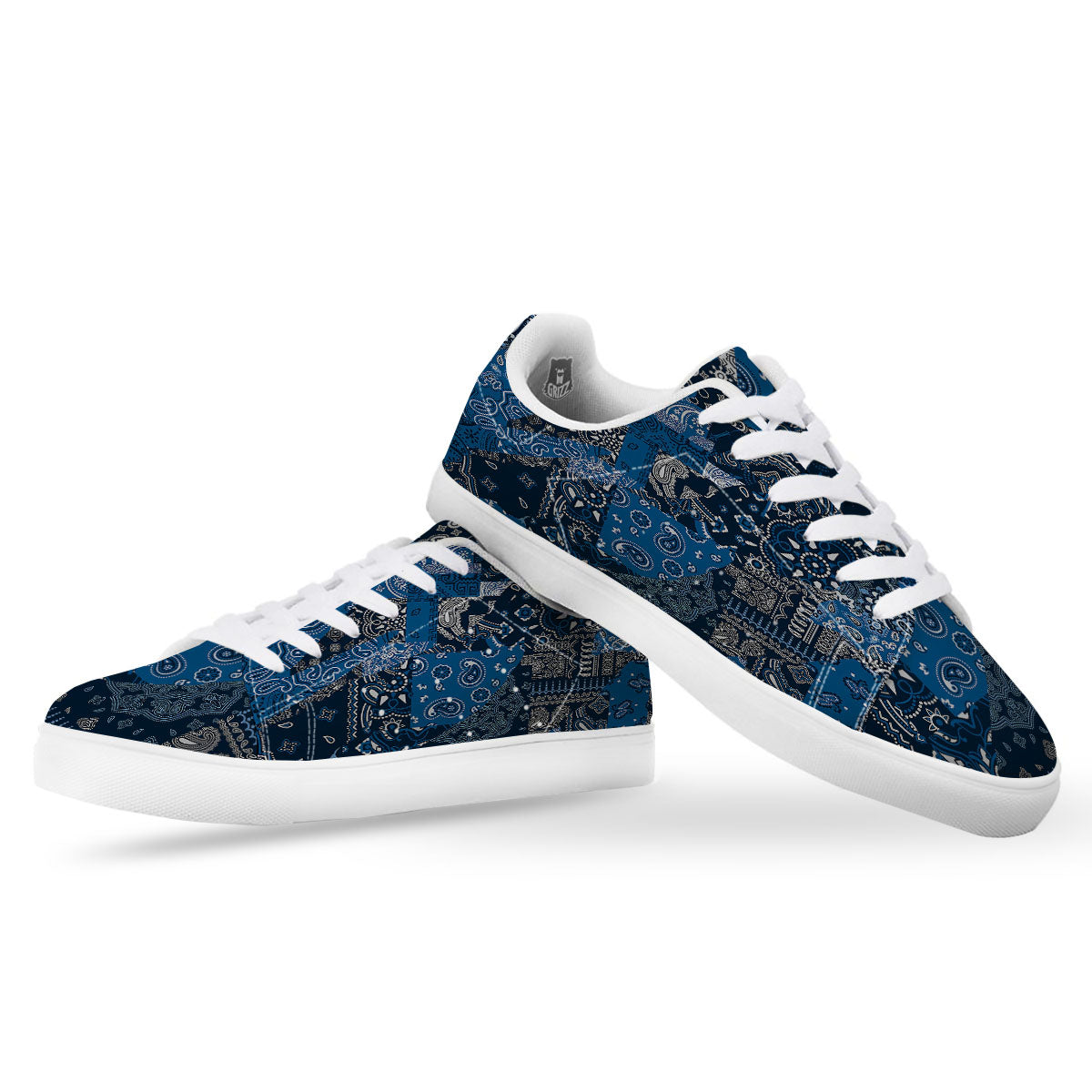 Bandana Blue Paisley Print Pattern White Low Top Sneakers-grizzshop