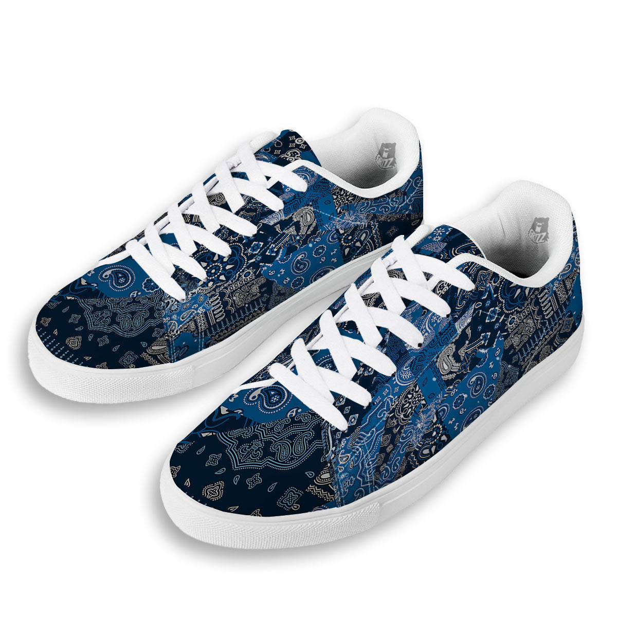 Bandana Blue Paisley Print Pattern White Low Top Sneakers-grizzshop