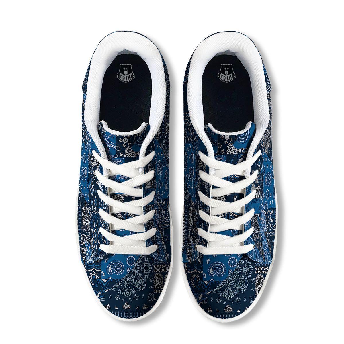 Bandana Blue Paisley Print Pattern White Low Top Sneakers-grizzshop
