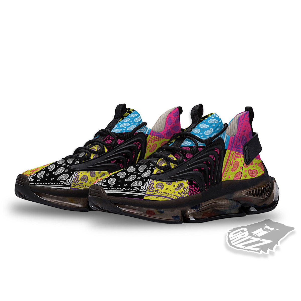 Bandana Paisley Colorful Square Print Black Gym Shoes-grizzshop