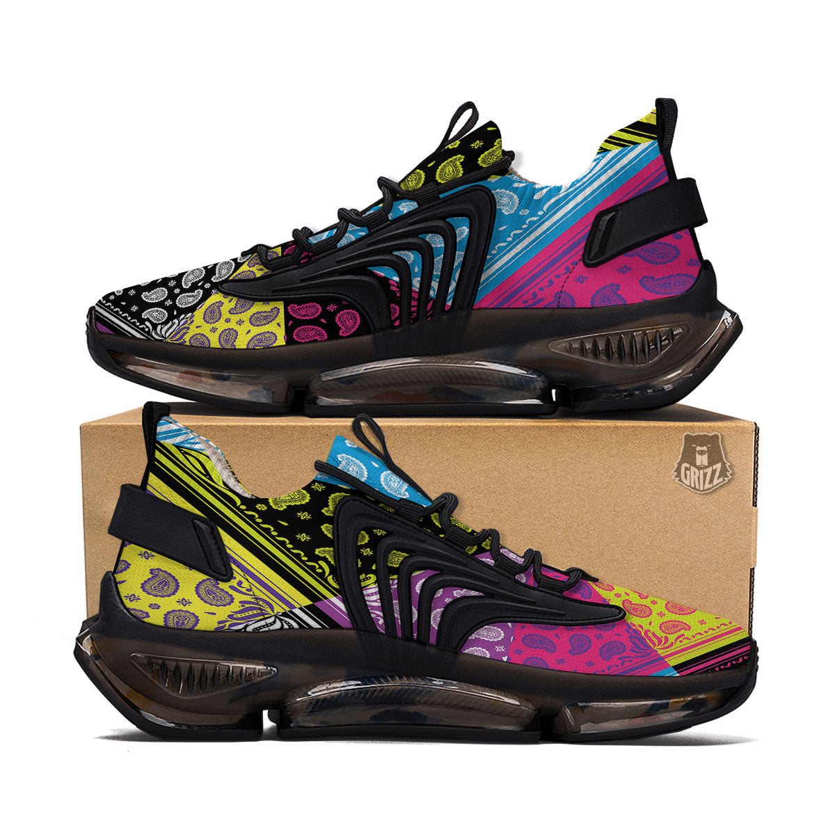 Bandana Paisley Colorful Square Print Black Gym Shoes-grizzshop