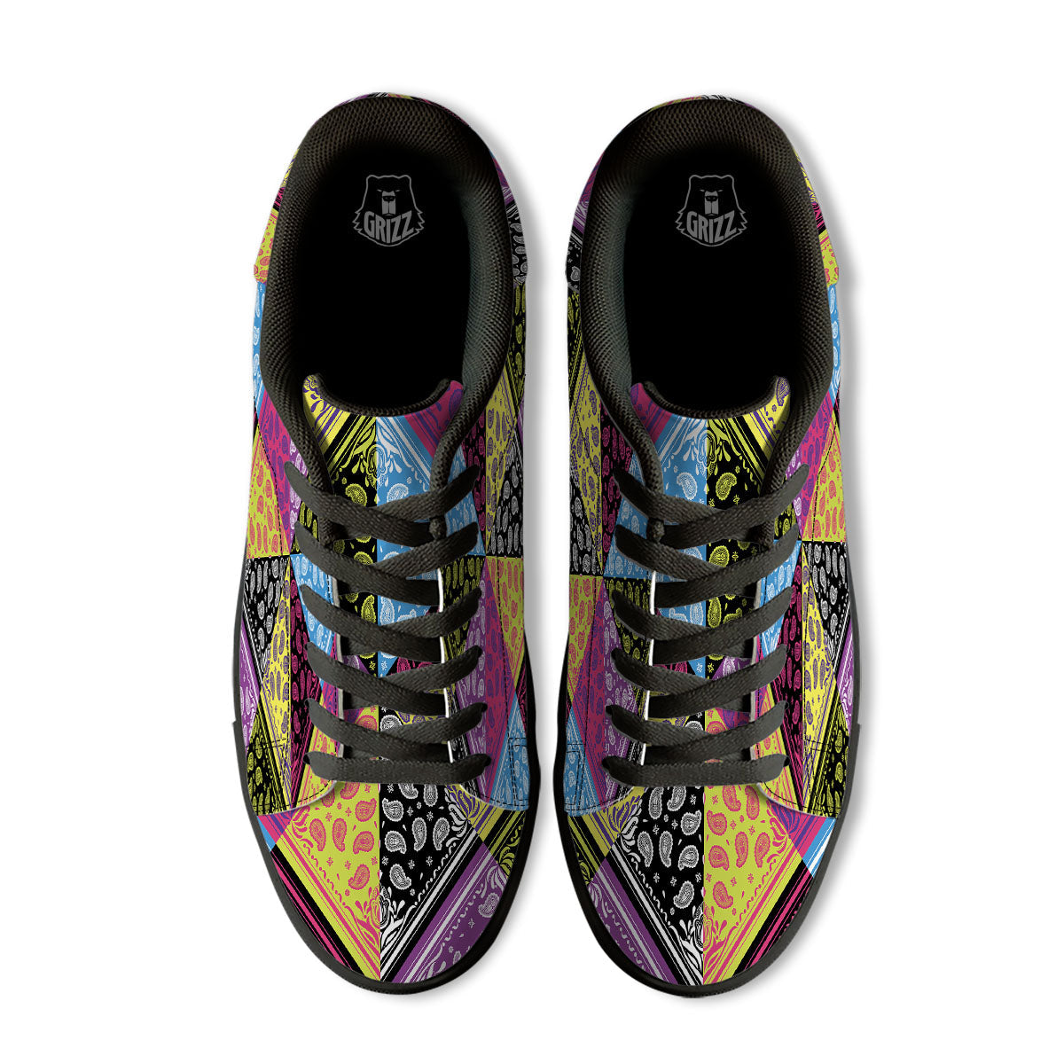 Bandana Paisley Colorful Square Print Black Low Top Sneakers-grizzshop
