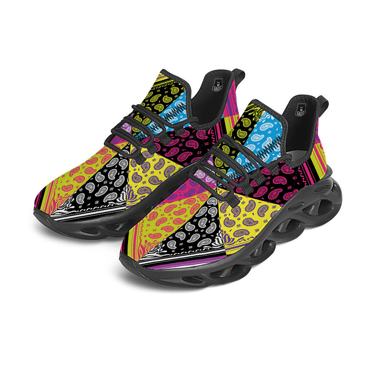 Bandana Paisley Colorful Square Print Black Running Shoes-grizzshop