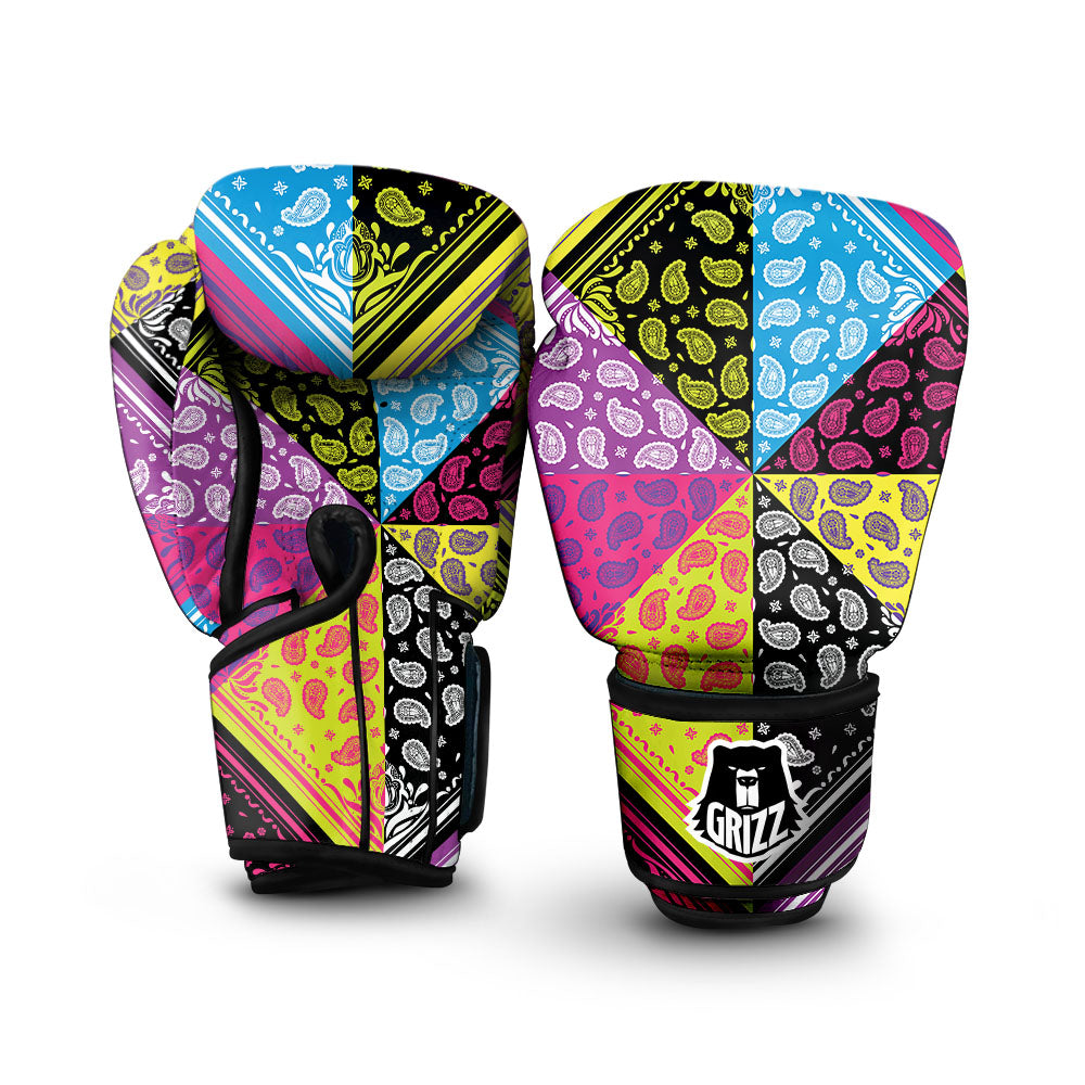 Bandana Paisley Colorful Square Print Boxing Gloves-grizzshop