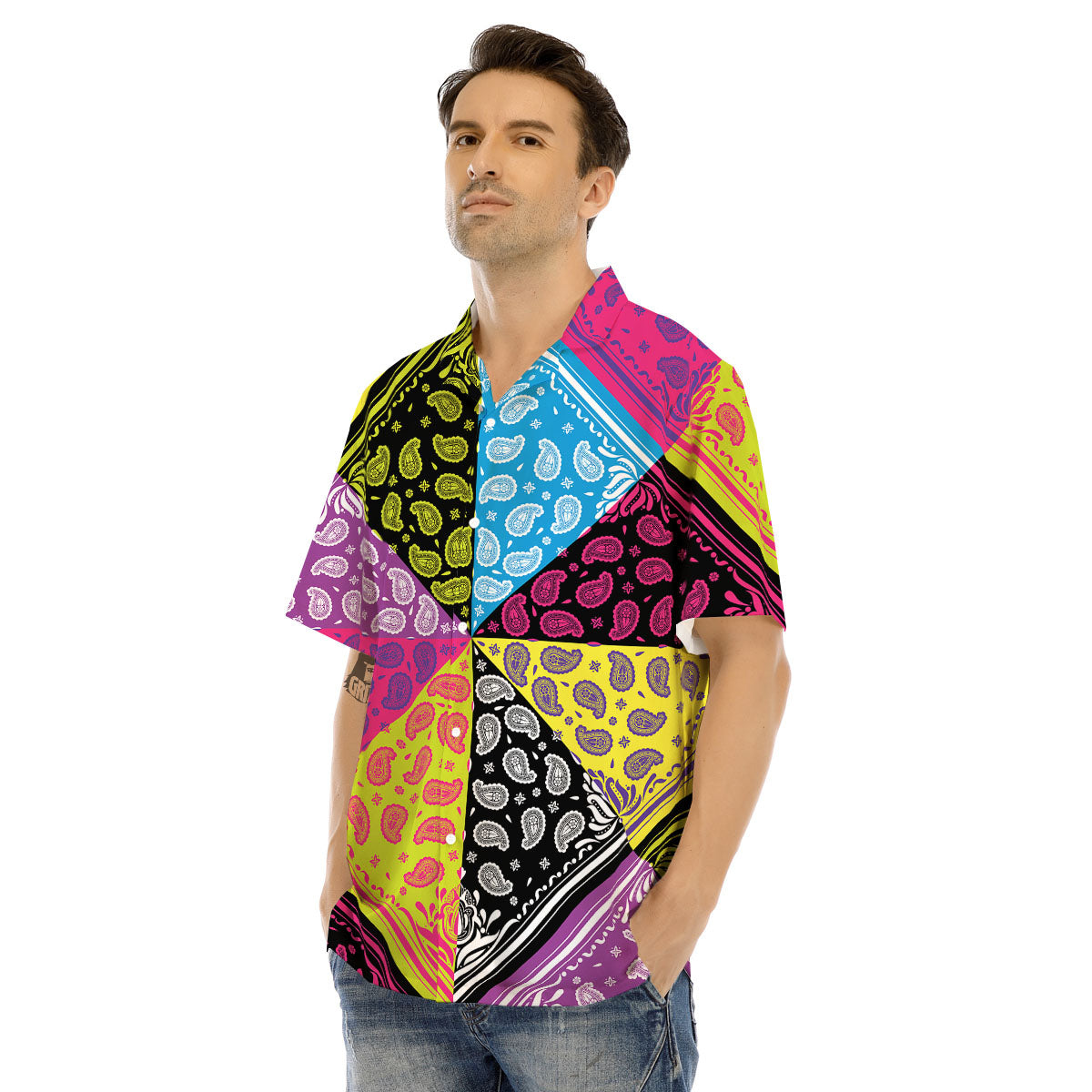 Bandana Paisley Colorful Square Print Men's Hawaiian Shirt-grizzshop