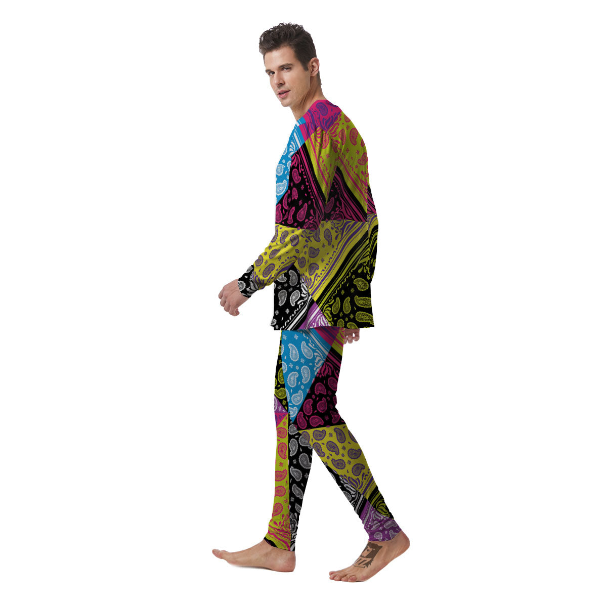 Bandana Paisley Colorful Square Print Men's Pajamas-grizzshop
