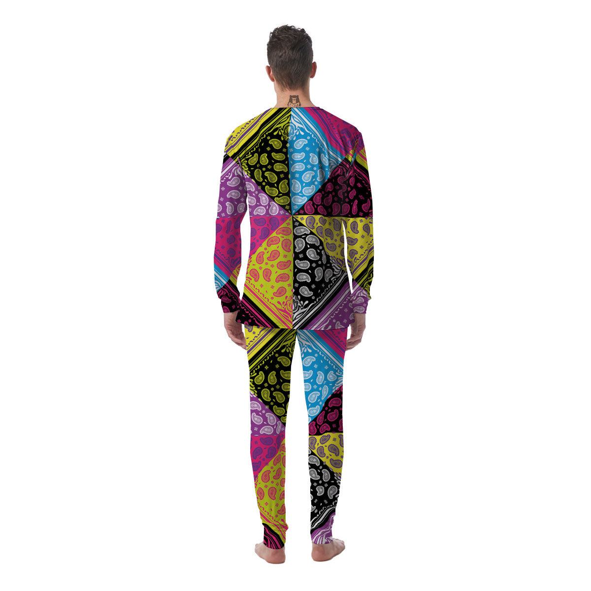 Bandana Paisley Colorful Square Print Men's Pajamas-grizzshop
