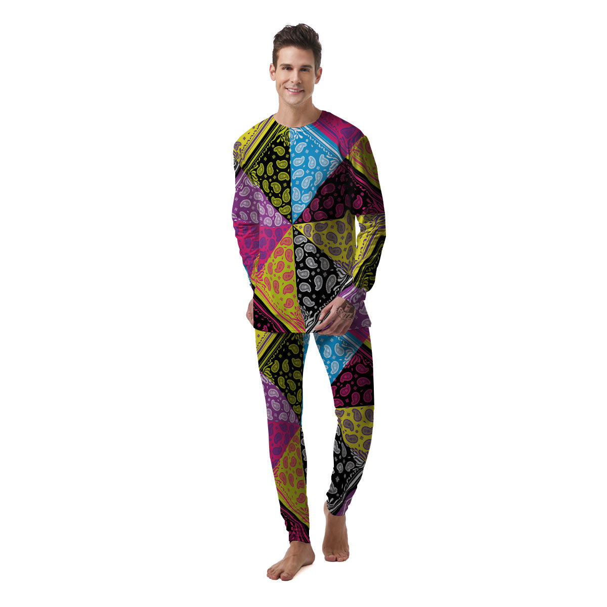 Bandana Paisley Colorful Square Print Men's Pajamas-grizzshop