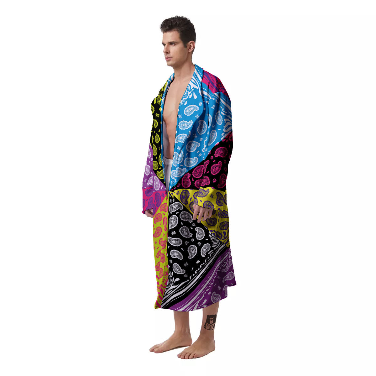 Bandana Paisley Colorful Square Print Men's Robe-grizzshop
