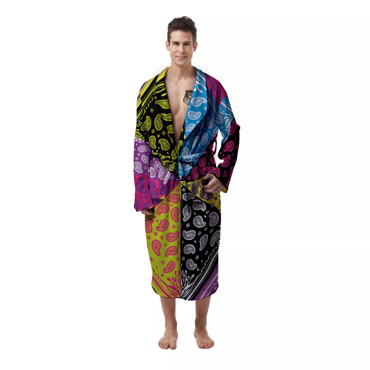 Bandana Paisley Colorful Square Print Men's Robe-grizzshop