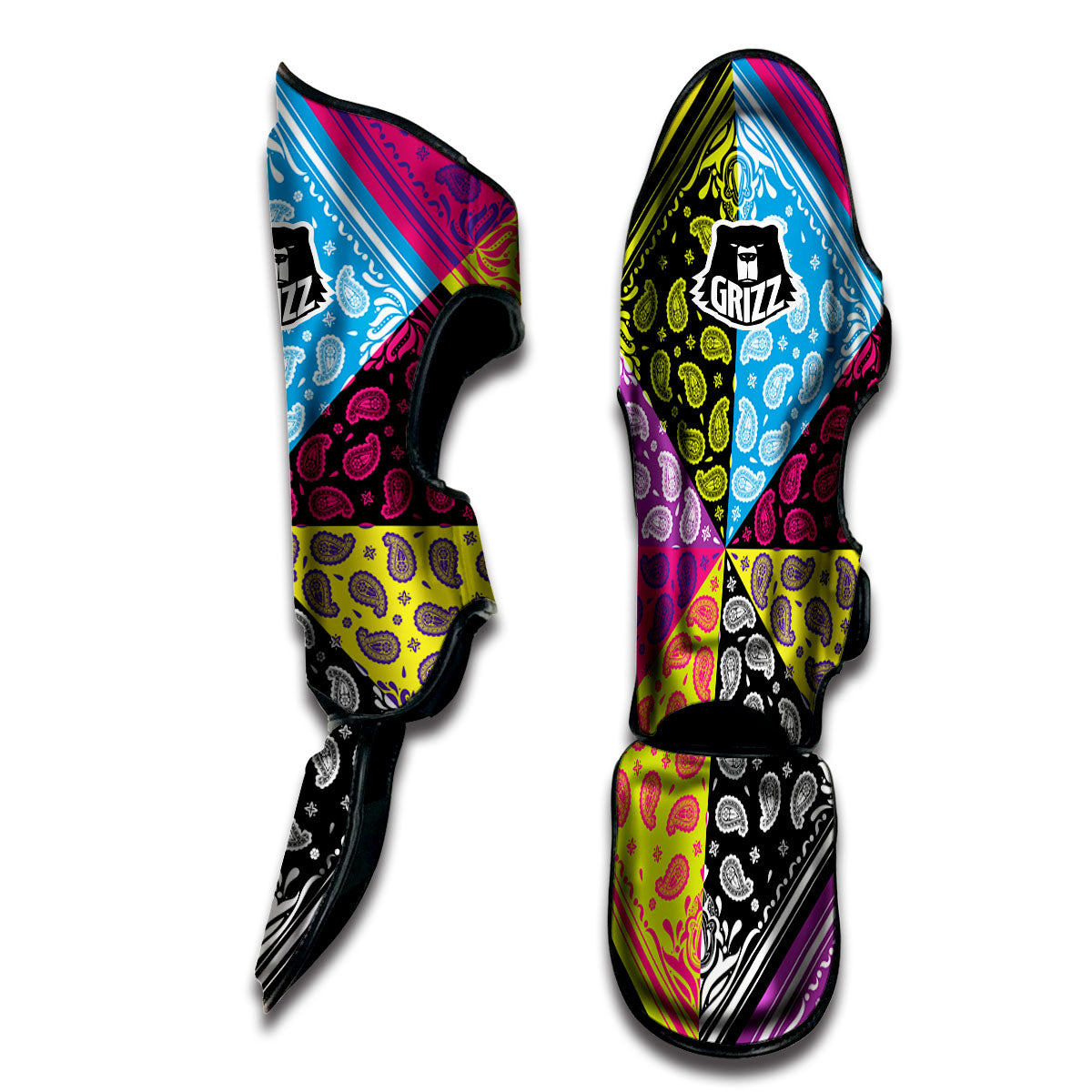 Bandana Paisley Colorful Square Print Muay Thai Shin Guards-grizzshop