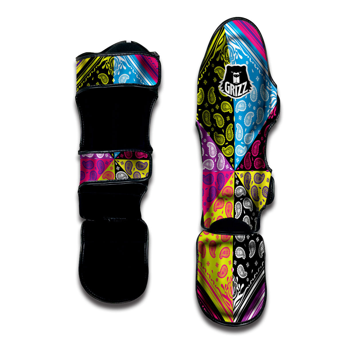 Bandana Paisley Colorful Square Print Muay Thai Shin Guards-grizzshop