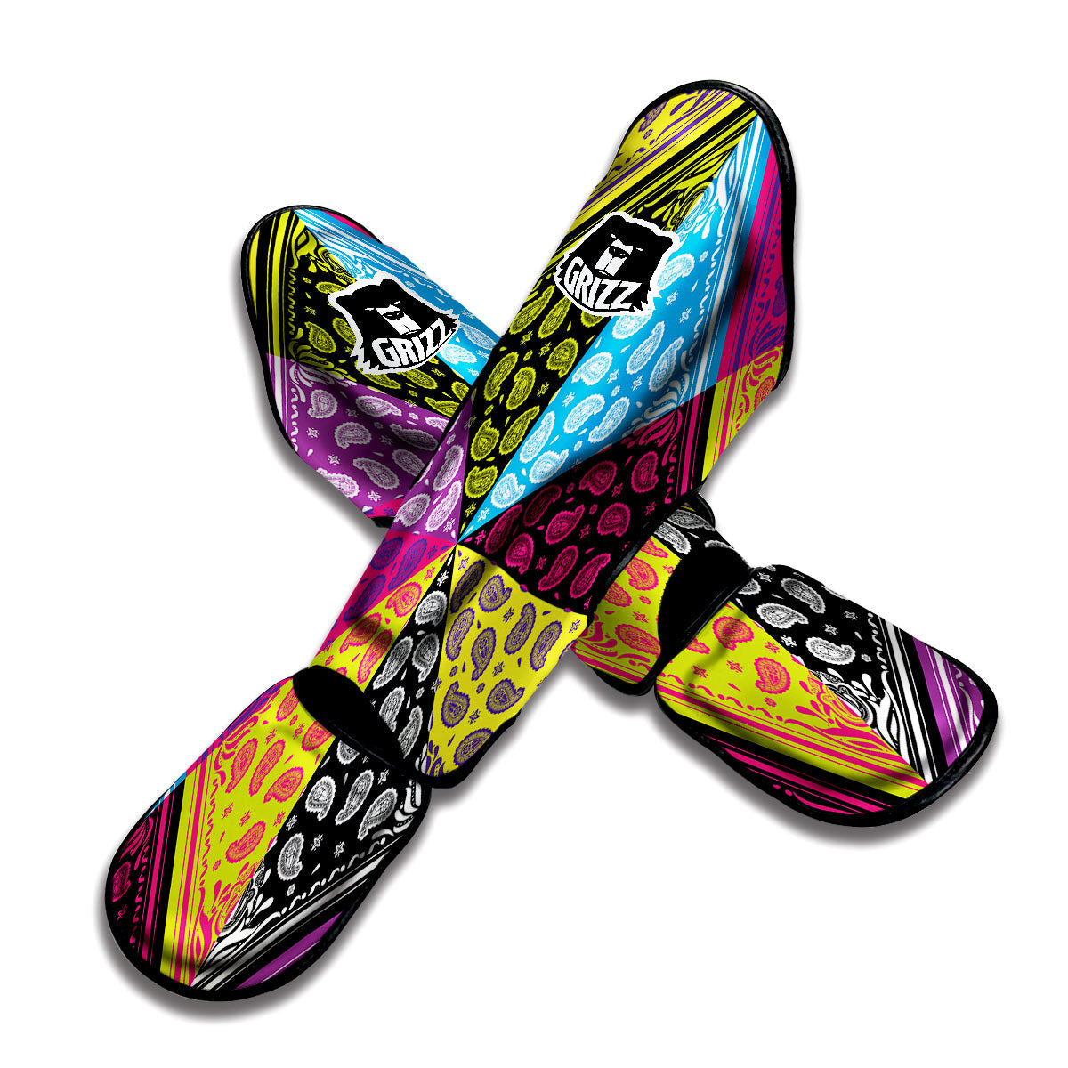 Bandana Paisley Colorful Square Print Muay Thai Shin Guards-grizzshop