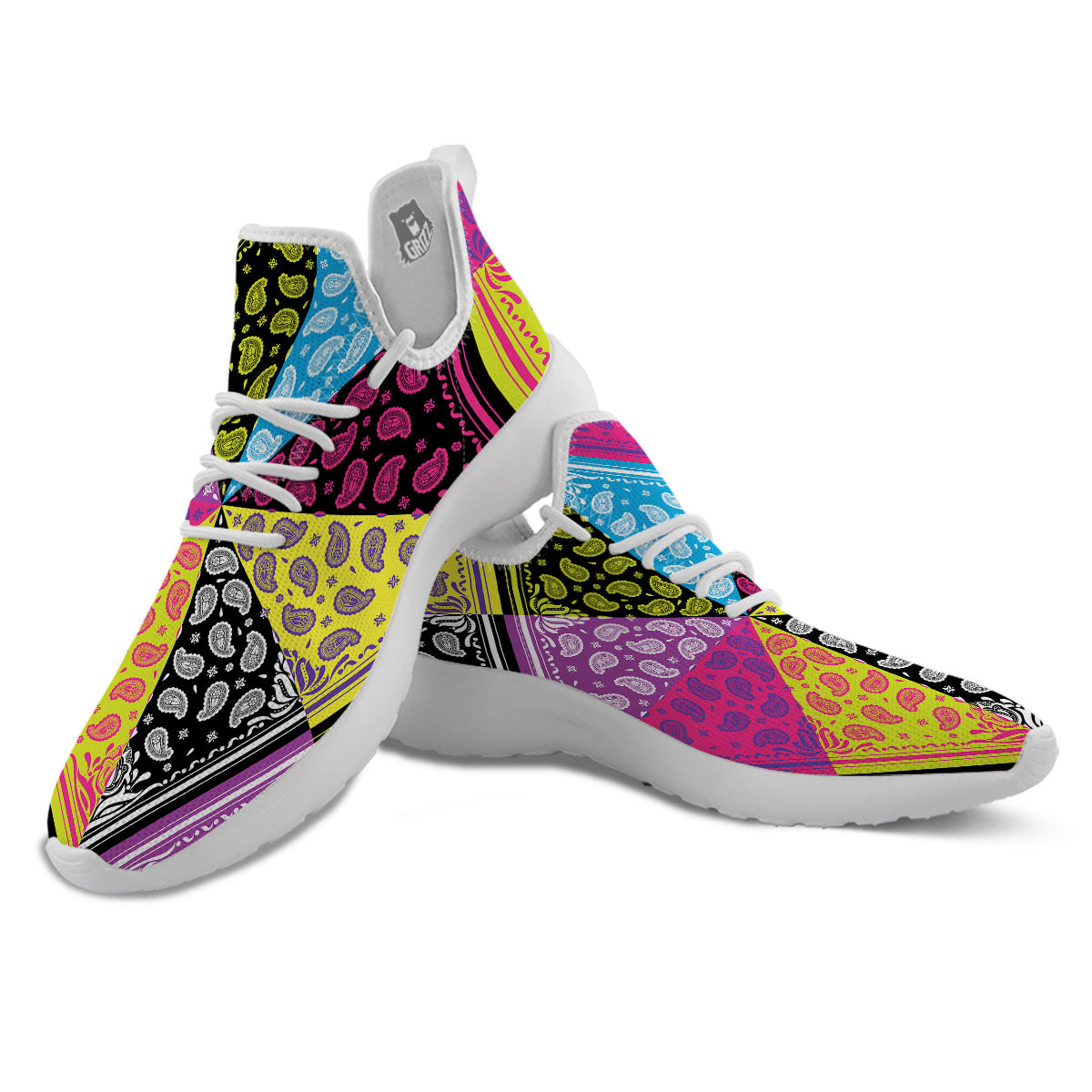 Bandana Paisley Colorful Square Print White Athletic Shoes-grizzshop