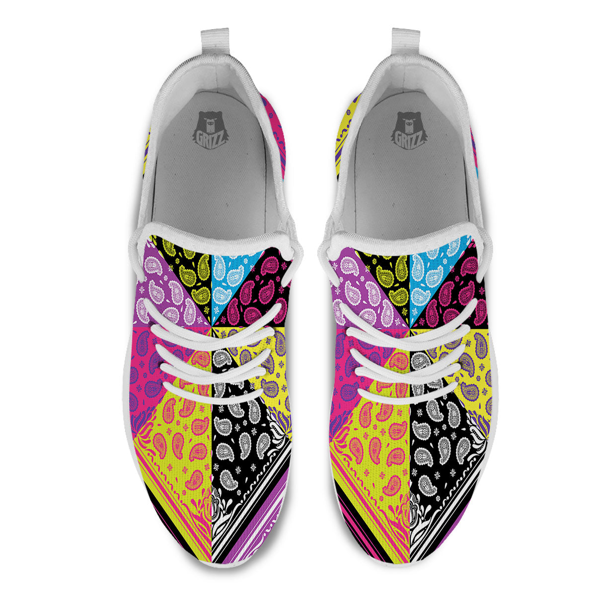 Bandana Paisley Colorful Square Print White Athletic Shoes-grizzshop
