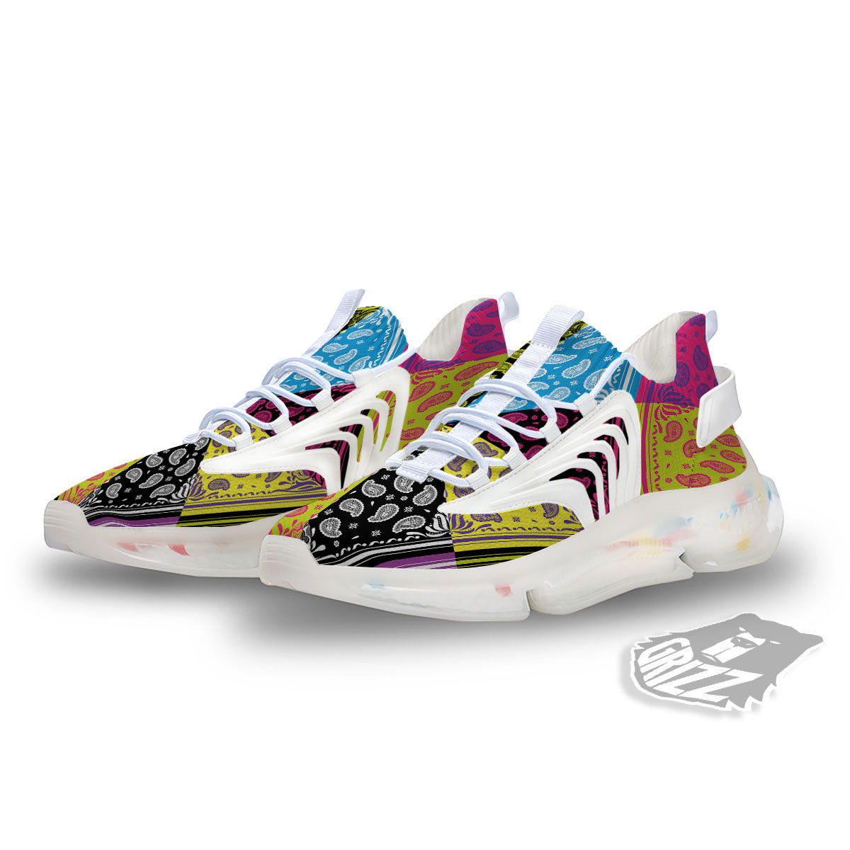 Bandana Paisley Colorful Square Print White Gym Shoes-grizzshop