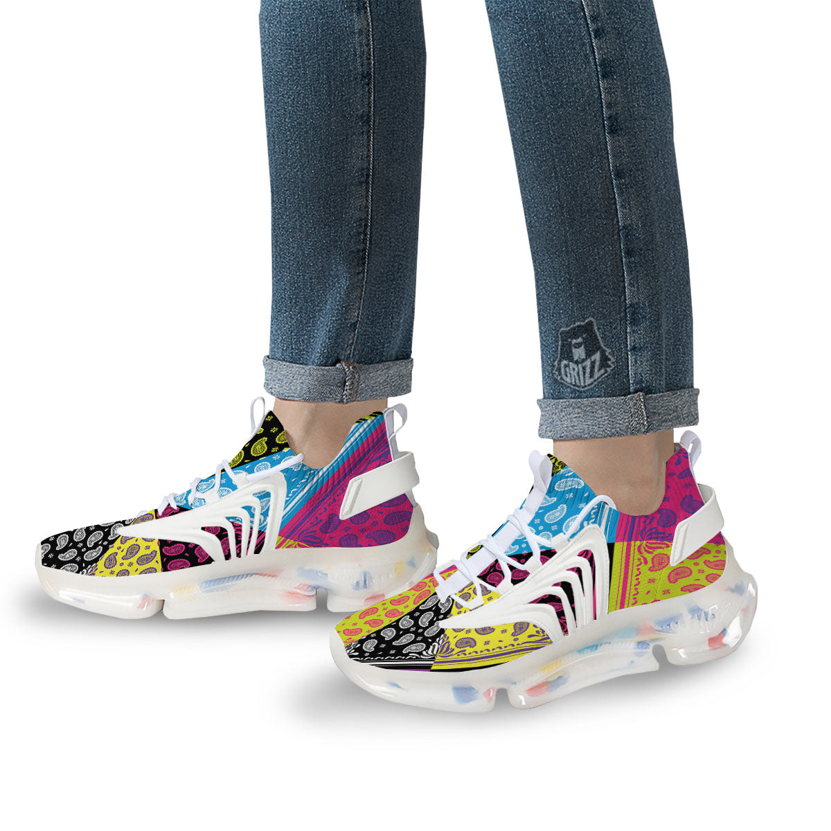 Bandana Paisley Colorful Square Print White Gym Shoes-grizzshop