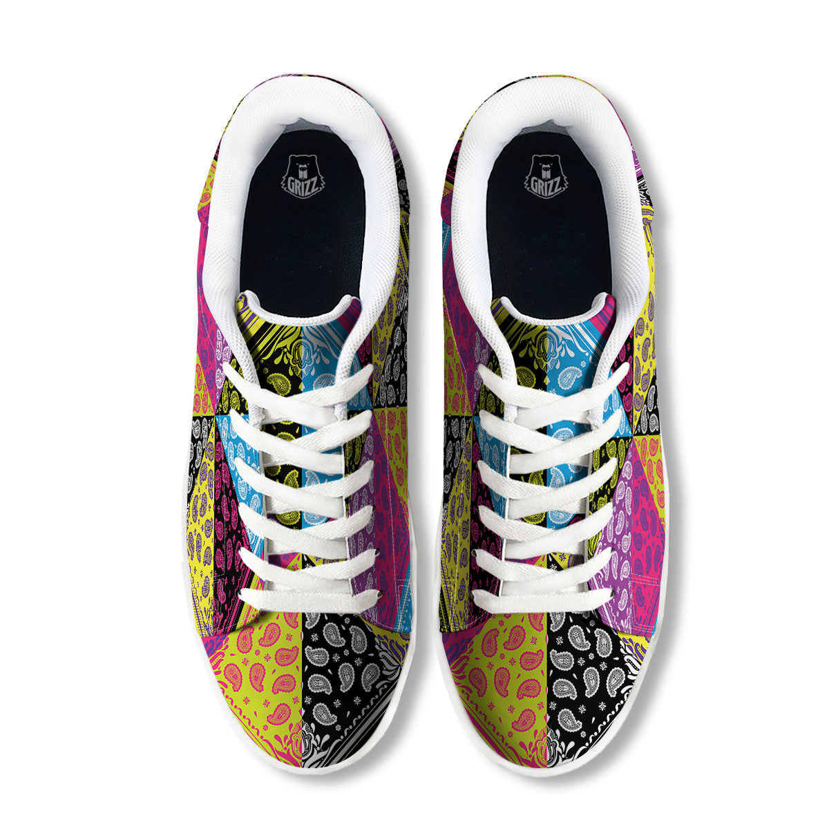 Bandana Paisley Colorful Square Print White Low Top Sneakers-grizzshop