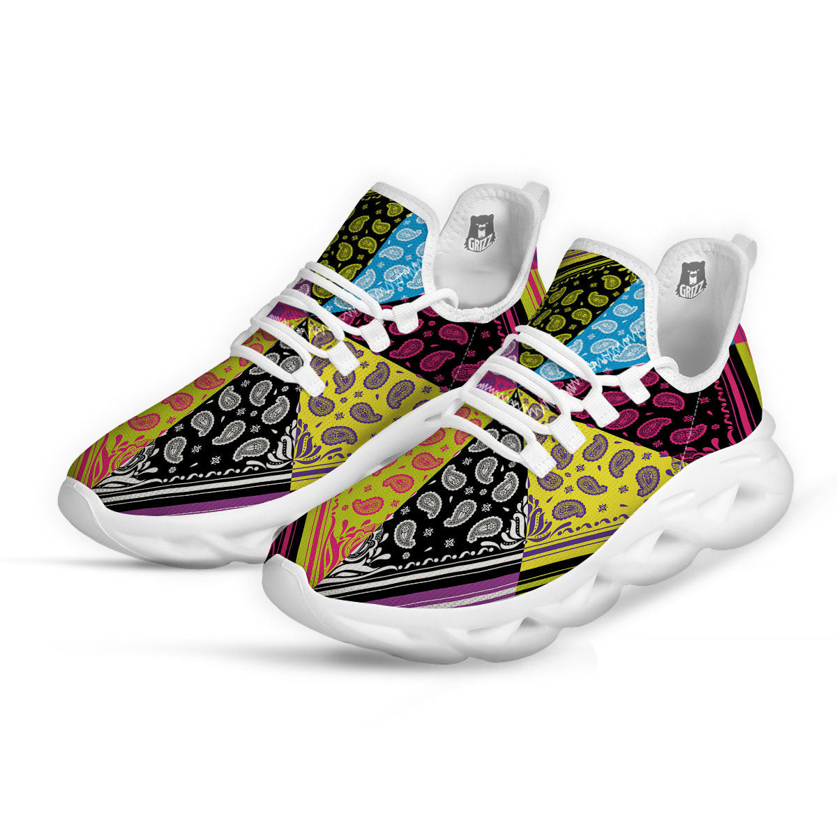 Bandana Paisley Colorful Square Print White Running Shoes-grizzshop