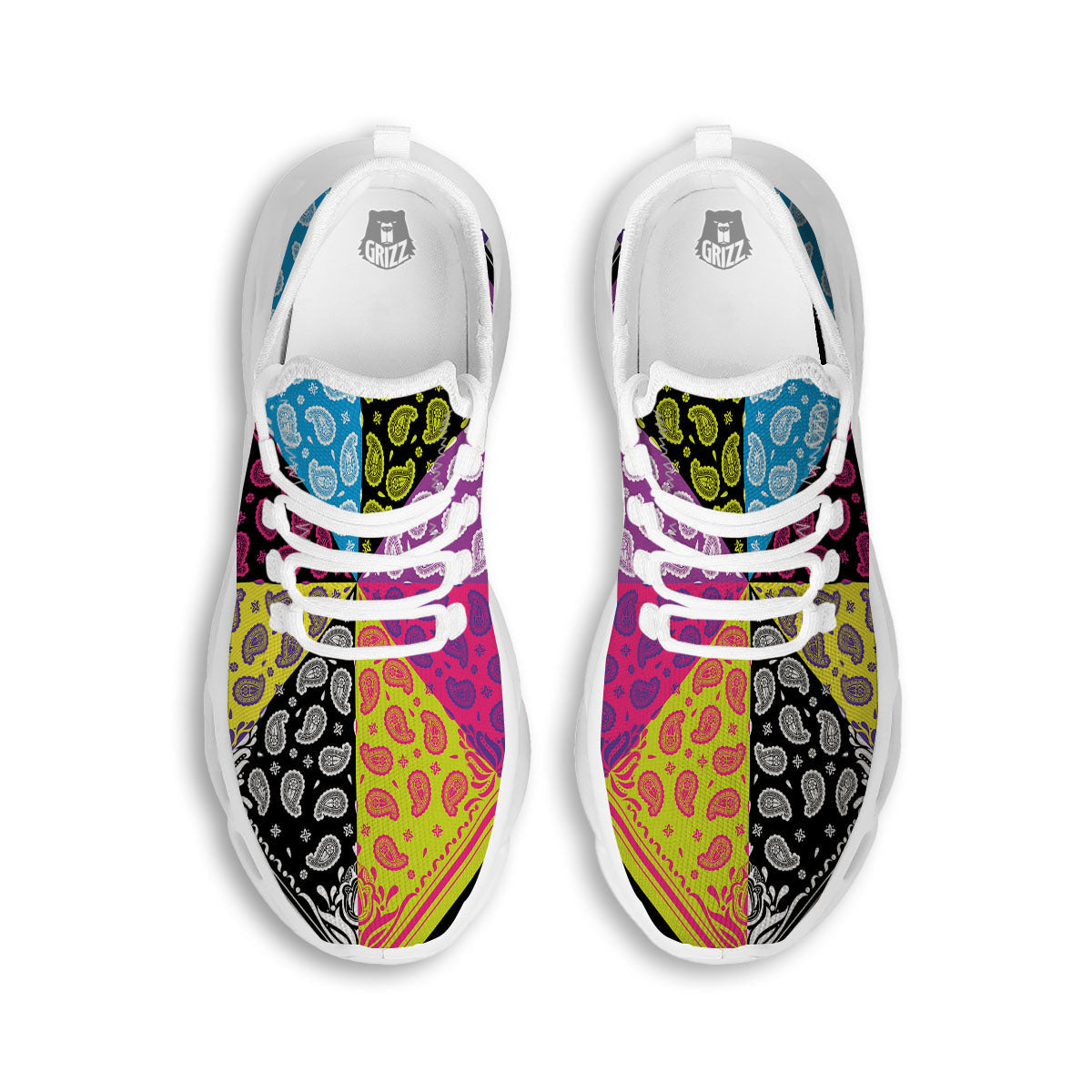 Bandana Paisley Colorful Square Print White Running Shoes-grizzshop
