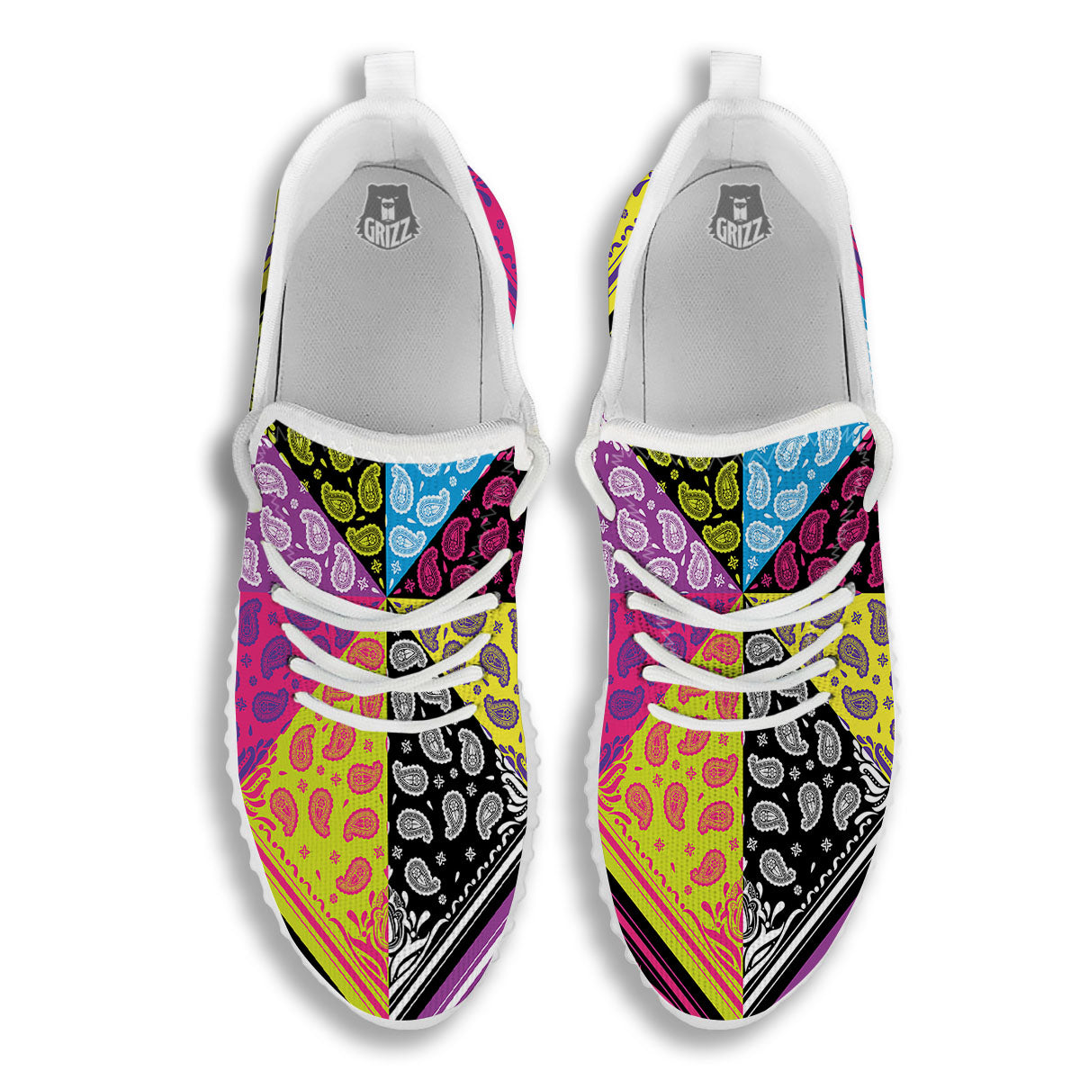 Bandana Paisley Colorful Square Print White Walking Shoes-grizzshop