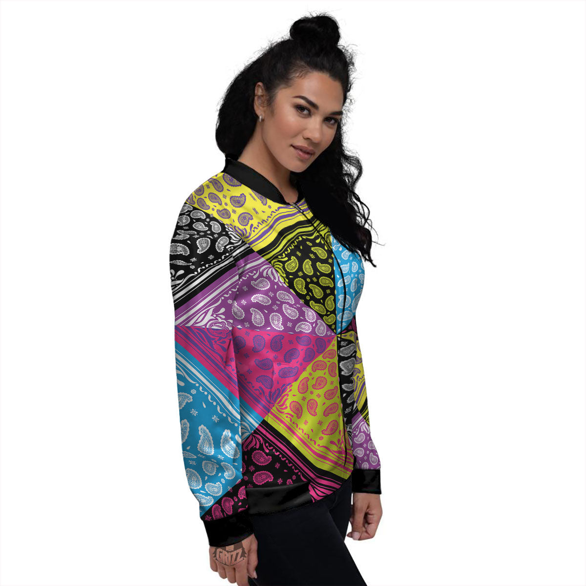 Bandana Paisley Colorful Square Print Women's Bomber Jacket-grizzshop