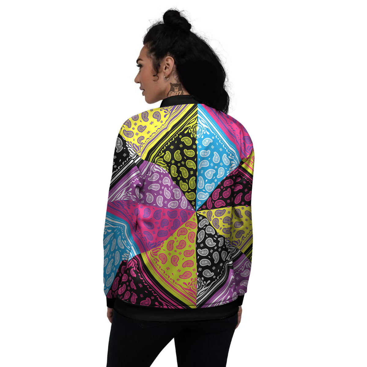 Bandana Paisley Colorful Square Print Women's Bomber Jacket-grizzshop
