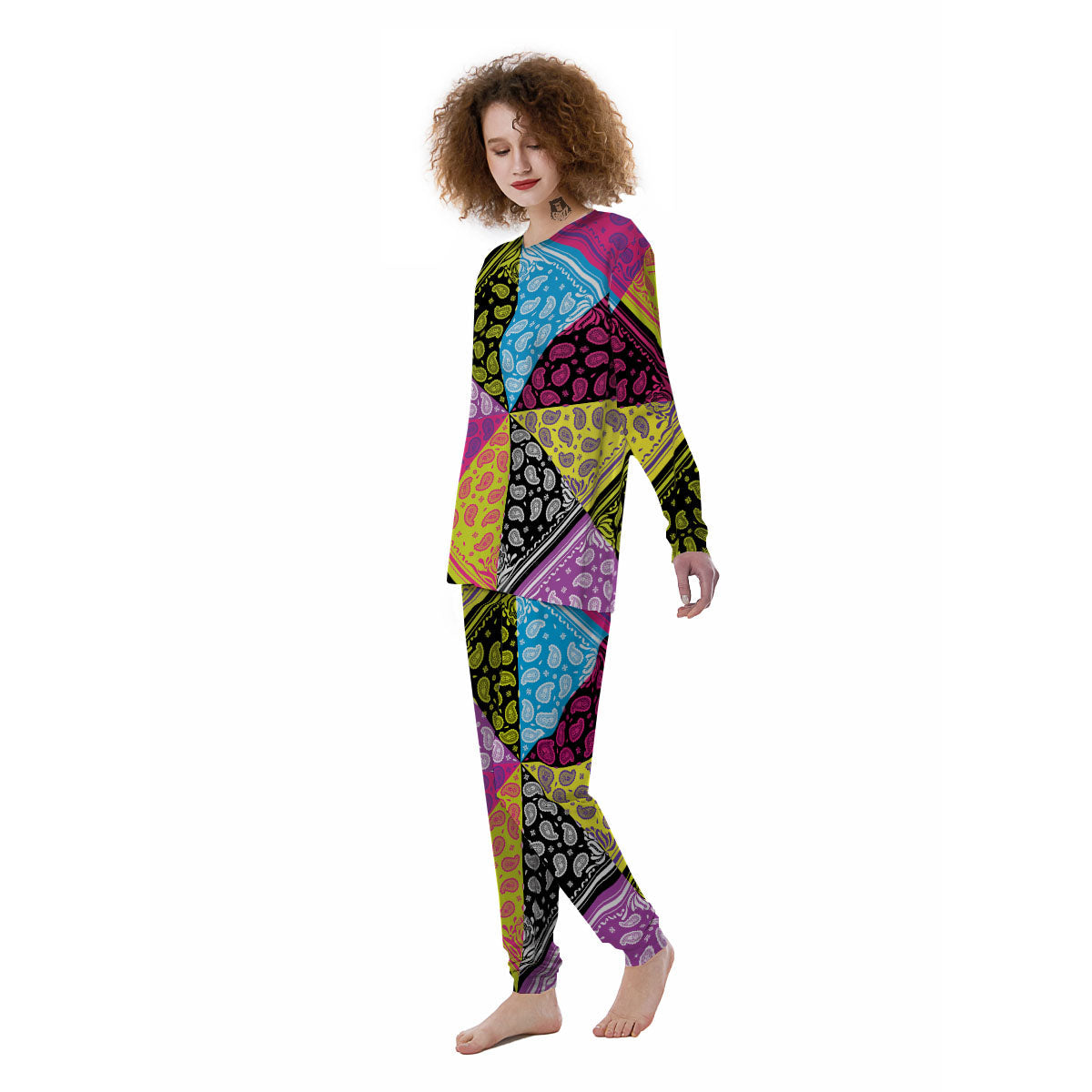 Bandana Paisley Colorful Square Print Women's Pajamas-grizzshop