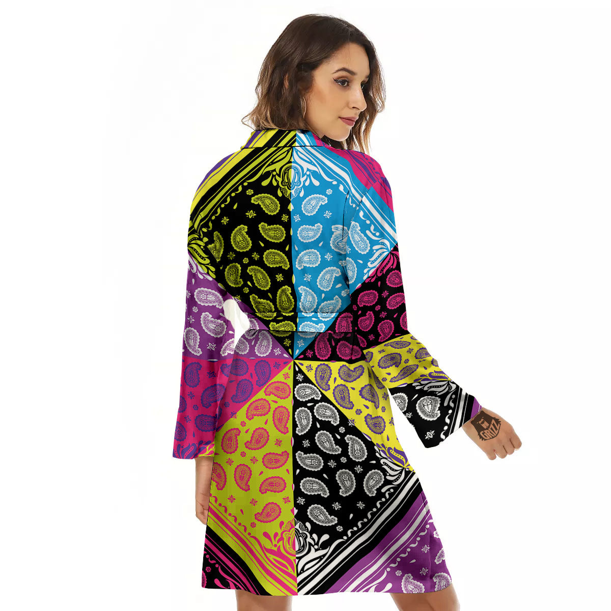 Bandana Paisley Colorful Square Print Women's Robe-grizzshop