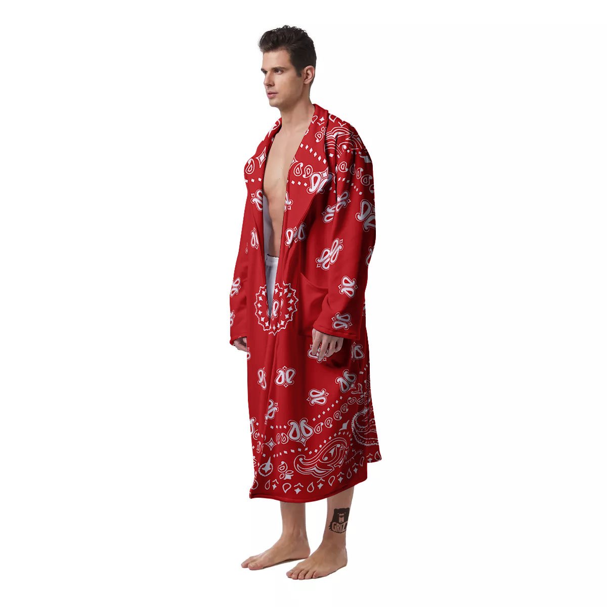 Bandana Red Paisley Print Men's Robe-grizzshop