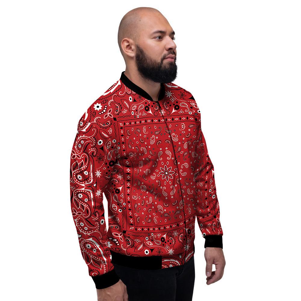 Bandana Red Paisley Print Pattern Men's Bomber Jacket-grizzshop