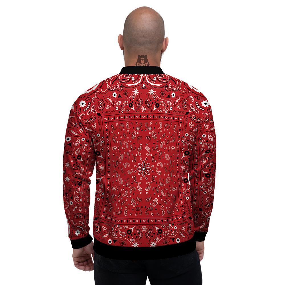 Bandana Red Paisley Print Pattern Men's Bomber Jacket-grizzshop