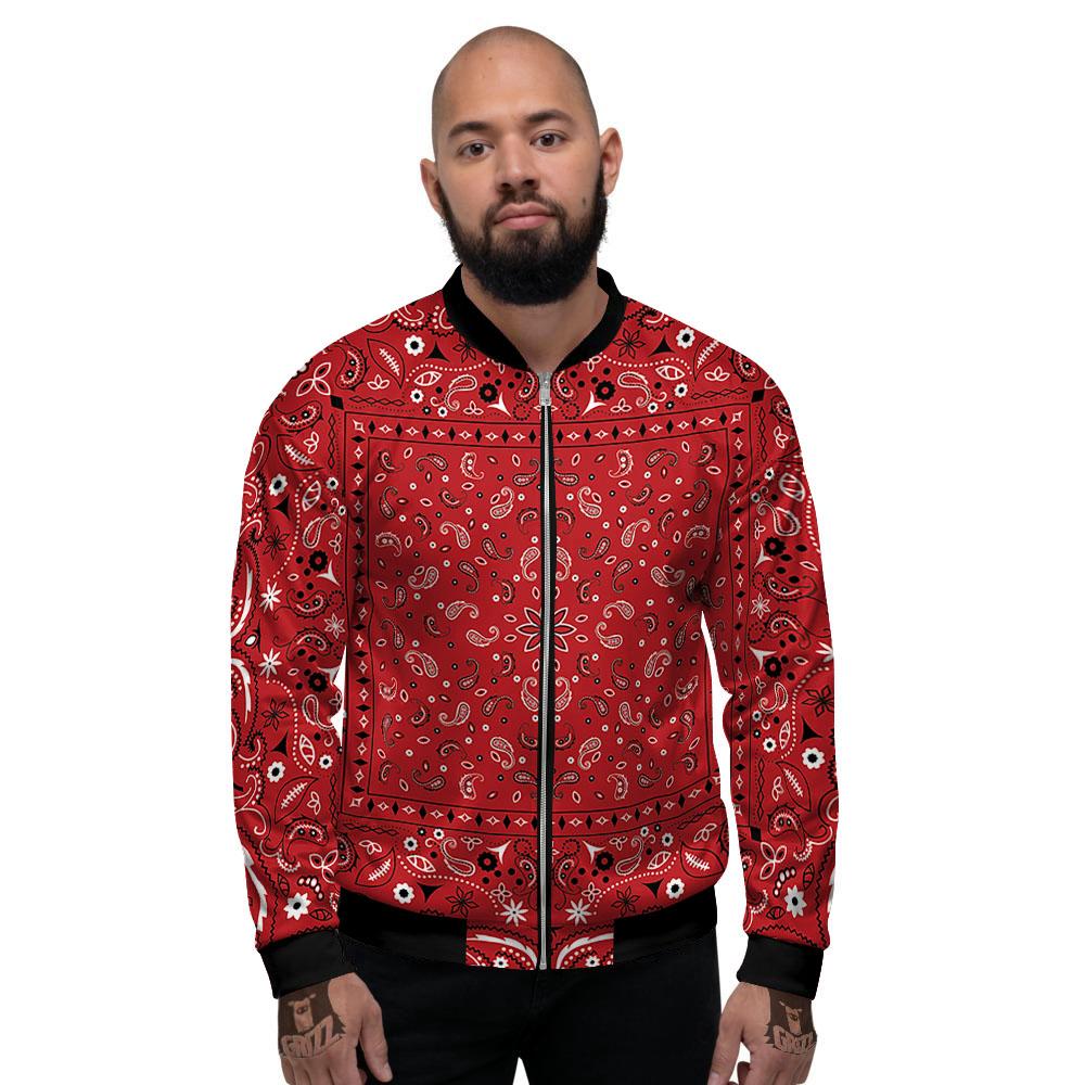 Bandana Red Paisley Print Pattern Men's Bomber Jacket-grizzshop