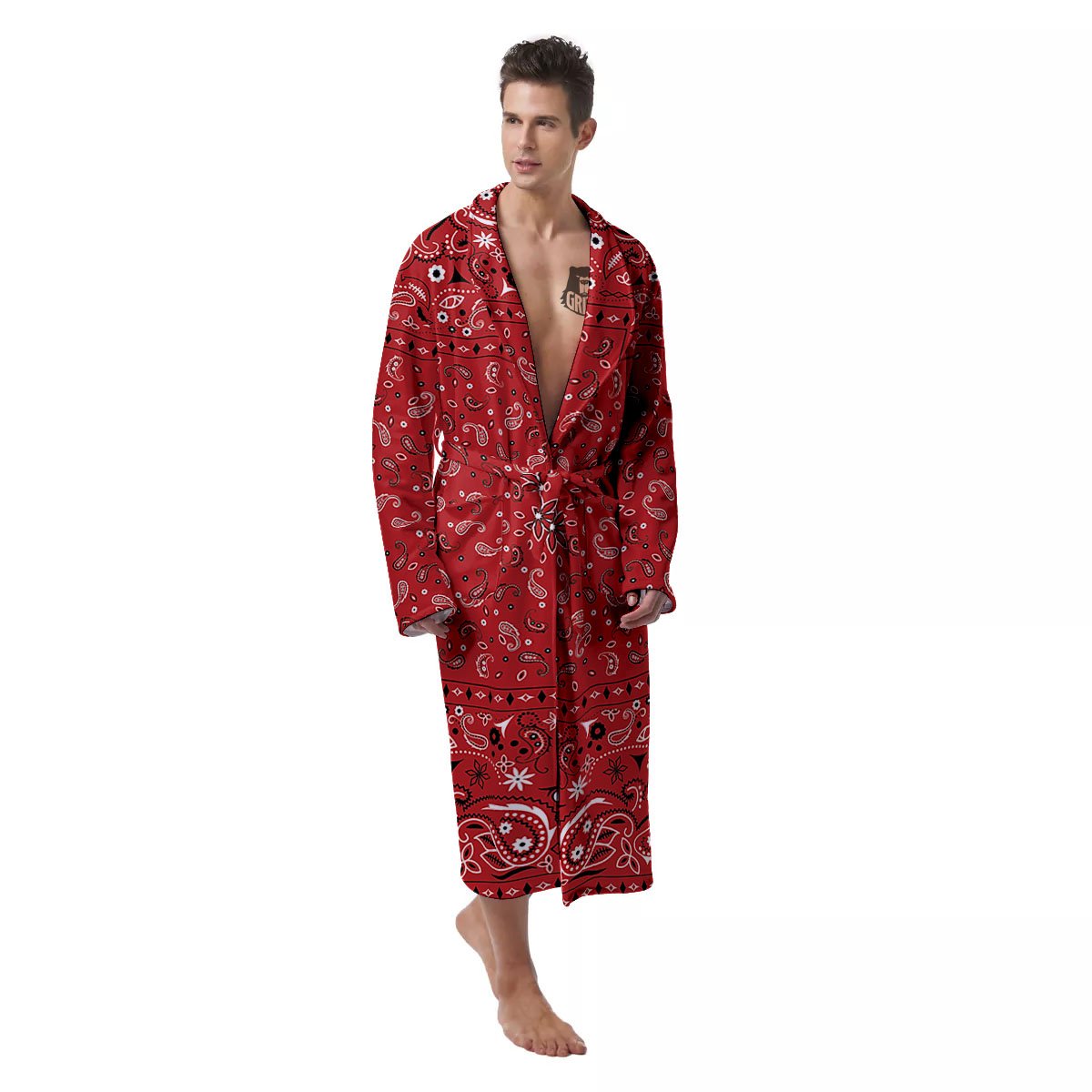 Bandana Red Paisley Print Pattern Men's Robe-grizzshop