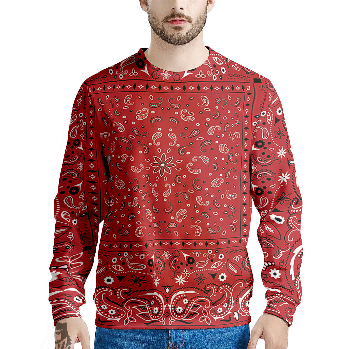 Bandana Red Paisley Print Pattern Men's Sweatshirt-grizzshop