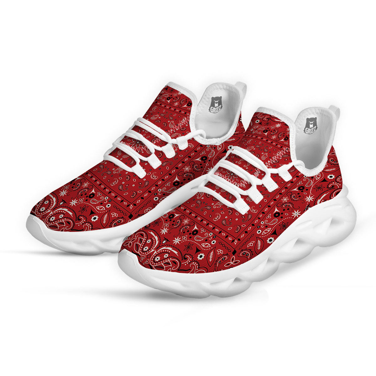 Bandana Red Paisley Print Pattern White Running Shoes-grizzshop
