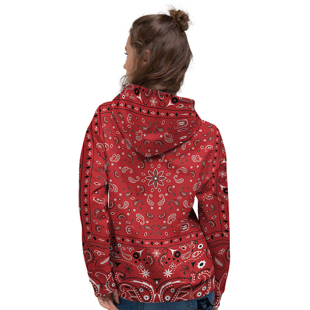 Bandana Red Paisley Print Pattern Women's Hoodie-grizzshop