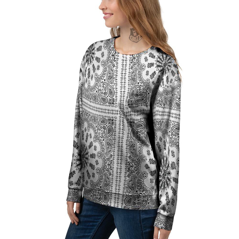 Bandana White And Black Paisley Print Pattern Women's Sweatshirt-grizzshop