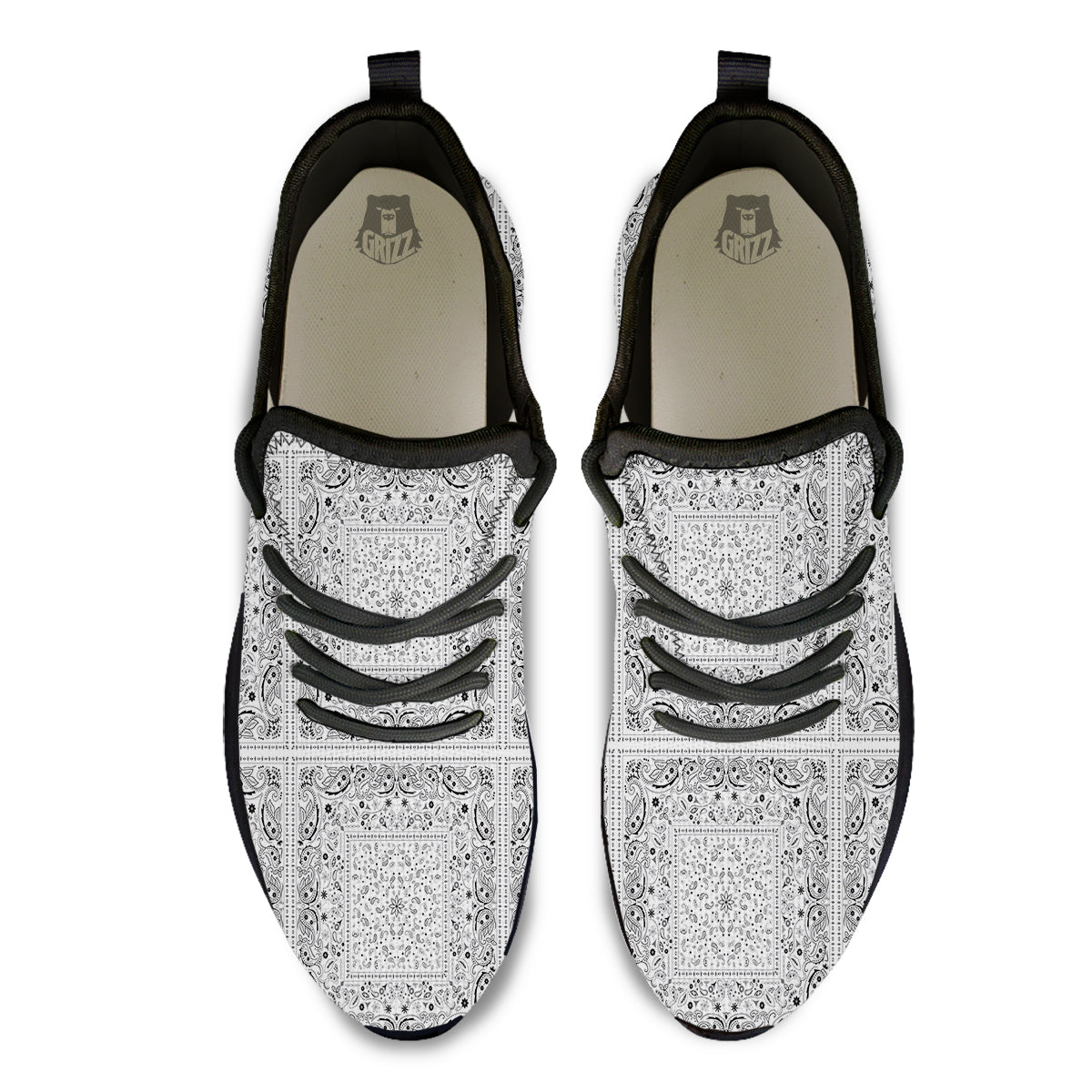 Bandana White Paisley Print Pattern Black Athletic Shoes-grizzshop